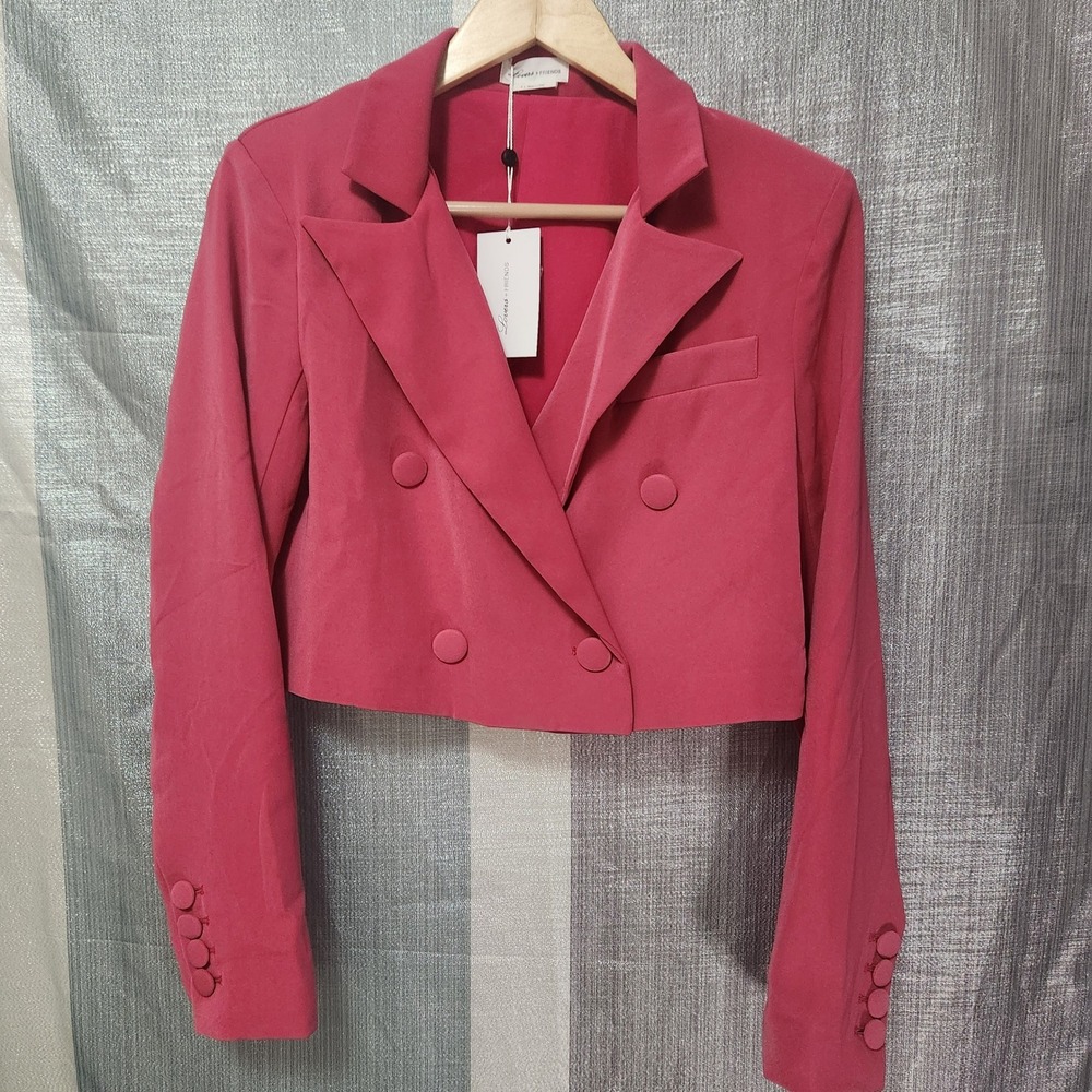 Lovers + Friends Pink Cropped Double Breasted Blazer S NWT Barbiecore Elle Woods